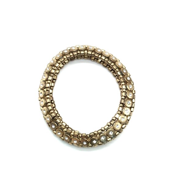 J. Crew Brushed Brass-tone Rhinestone Stretch Bracelet Signed - Picture 2 of 8